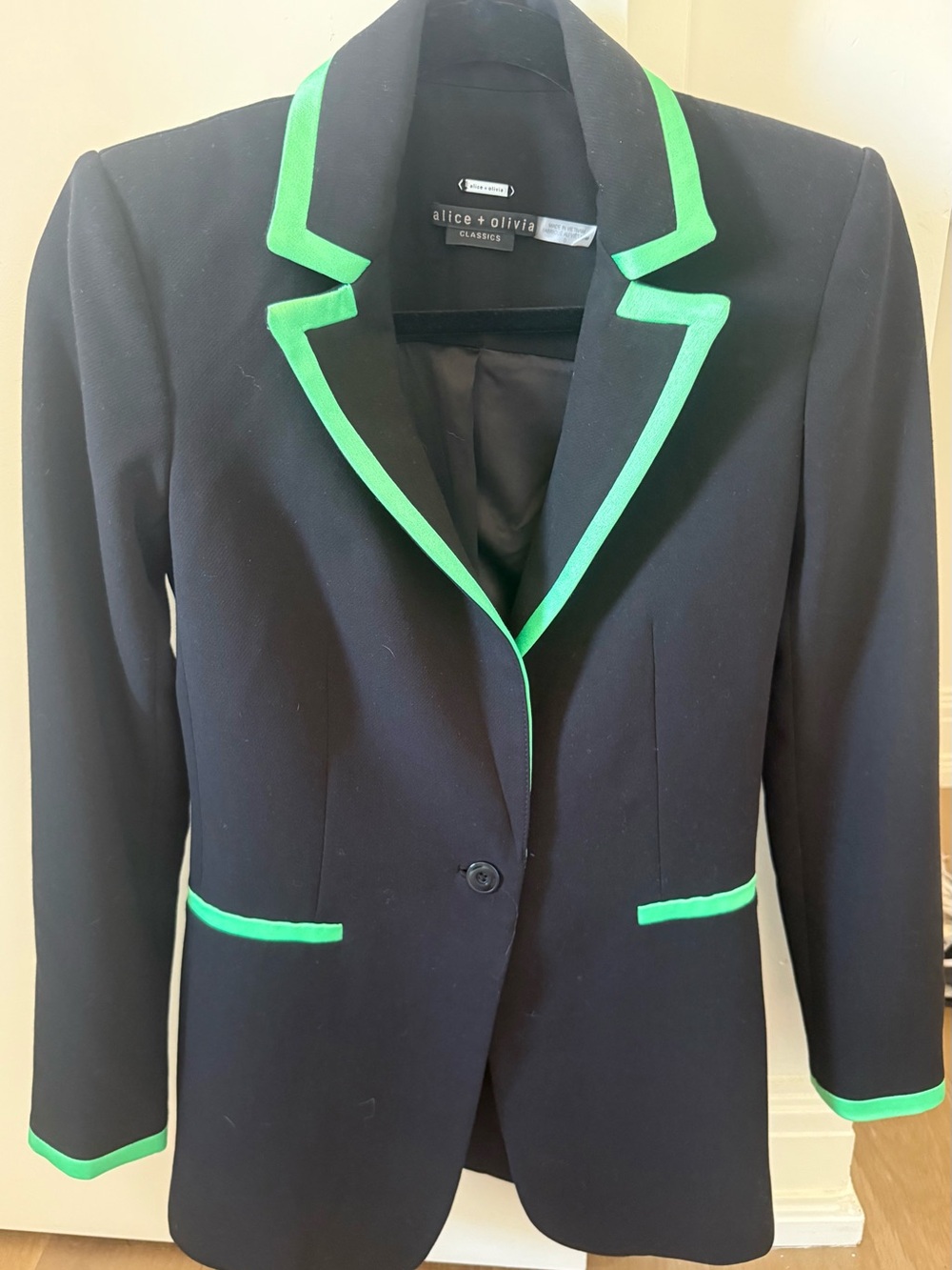 alice + olivia Black Blazer with Green Trim